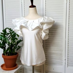 Gracia Size M White Ruffle Top
